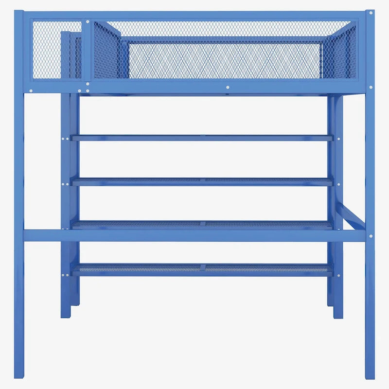 Lit mezzanine double en métal avec étagères à 4 niveaux et rangement, noir