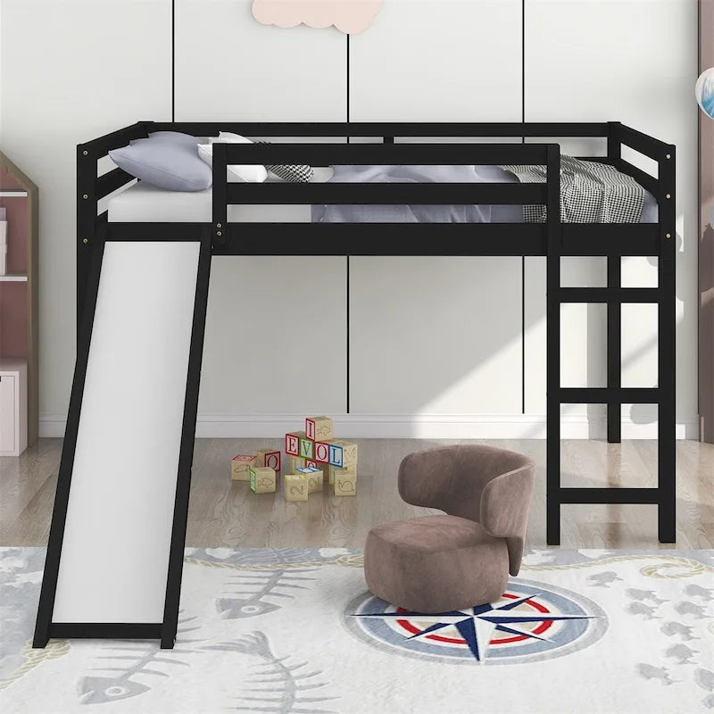 Lit mezzanine pour enfants avec toboggan intégré et barrières de sécurité