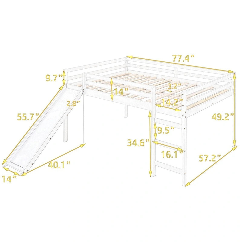 Lit mezzanine pour enfants avec toboggan intégré et barrières de sécurité