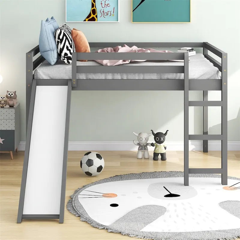 Lit mezzanine pour enfants avec toboggan intégré et barrières de sécurité
