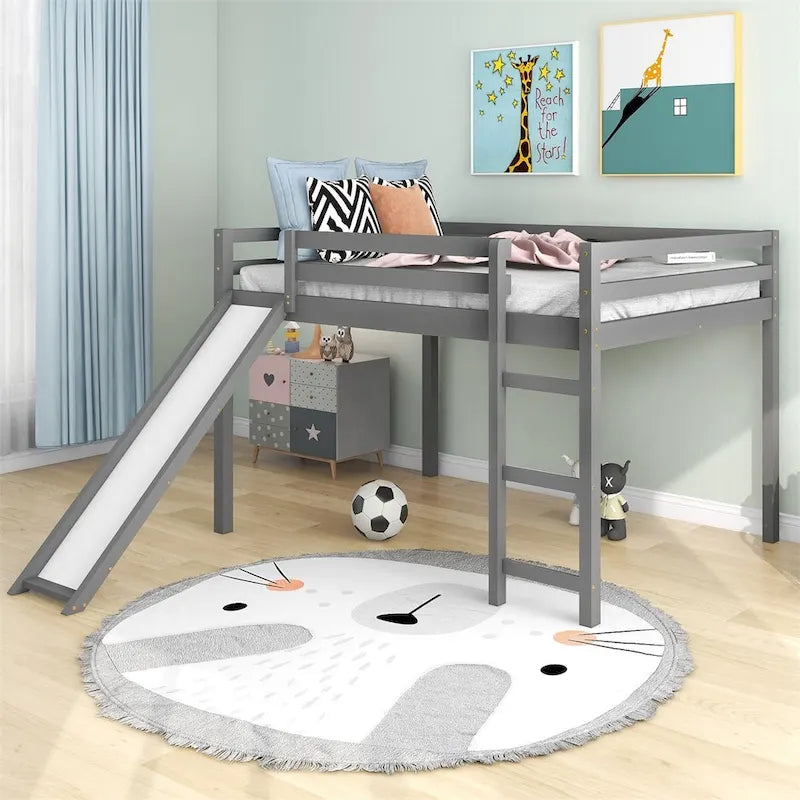 Lit mezzanine pour enfants avec toboggan intégré et barrières de sécurité