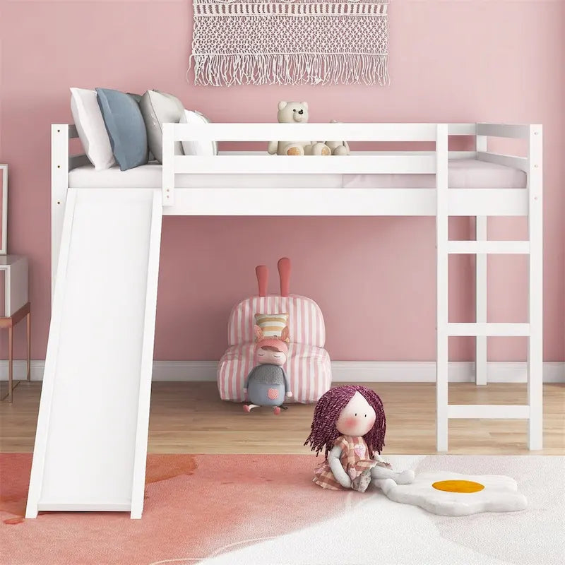 Lit mezzanine pour enfants avec toboggan intégré et barrières de sécurité