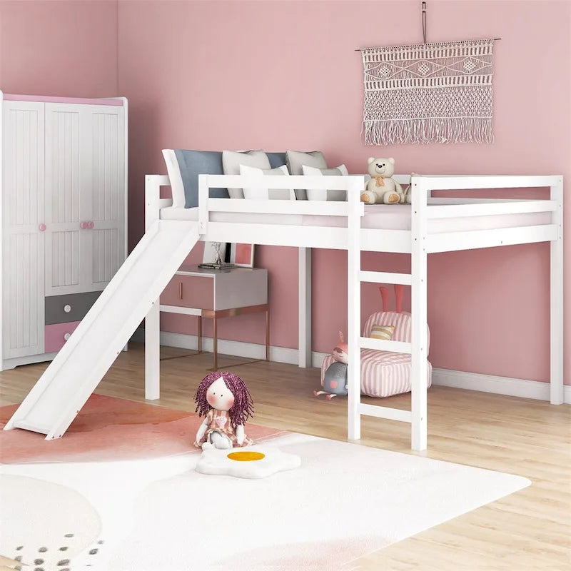 Lit mezzanine pour enfants avec toboggan intégré et barrières de sécurité