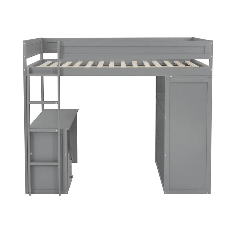 Lit mezzanine en bois avec armoires et bureau 2 tiroirs avec rangement