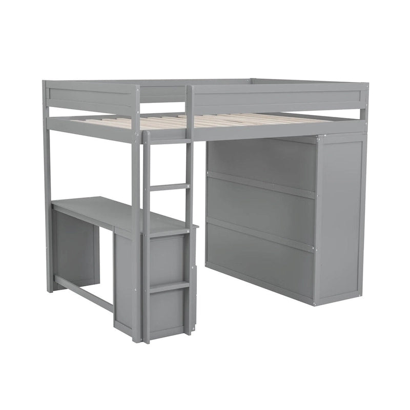 Lit mezzanine en bois avec armoires et bureau 2 tiroirs avec rangement