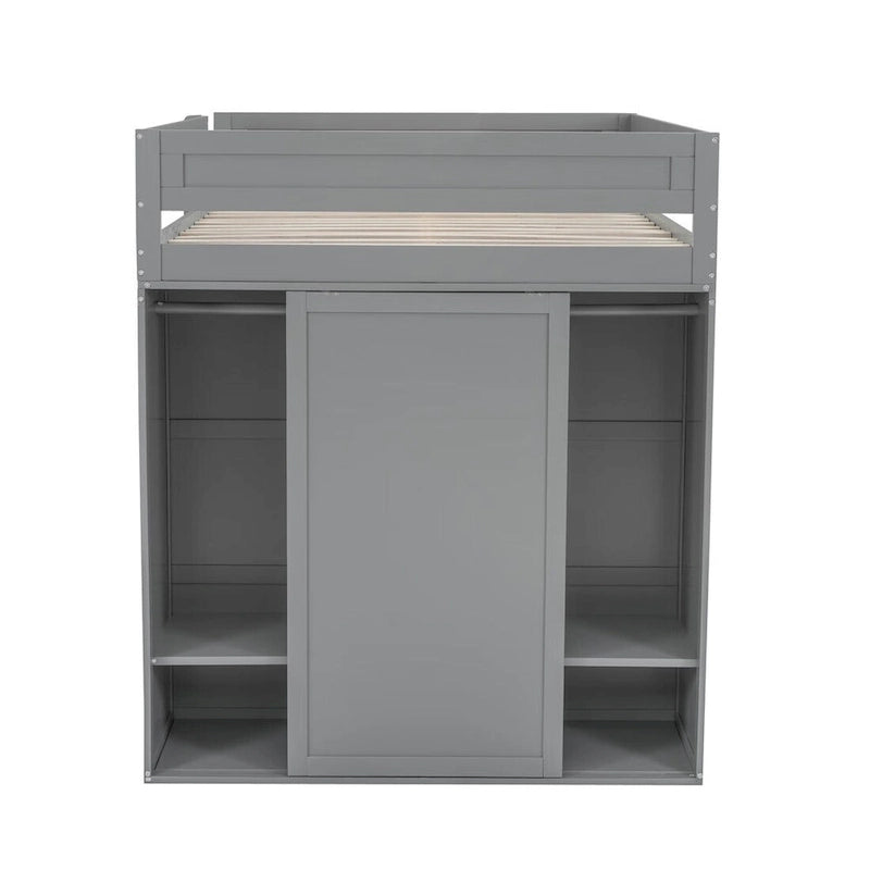 Lit mezzanine en bois avec armoires et bureau 2 tiroirs avec rangement