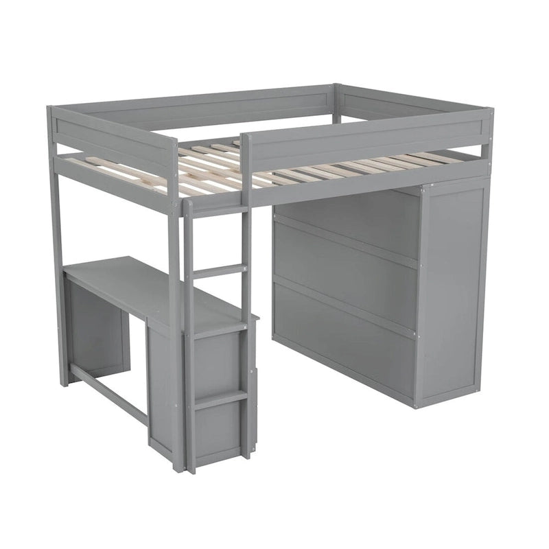 Lit mezzanine en bois avec armoires et bureau 2 tiroirs avec rangement