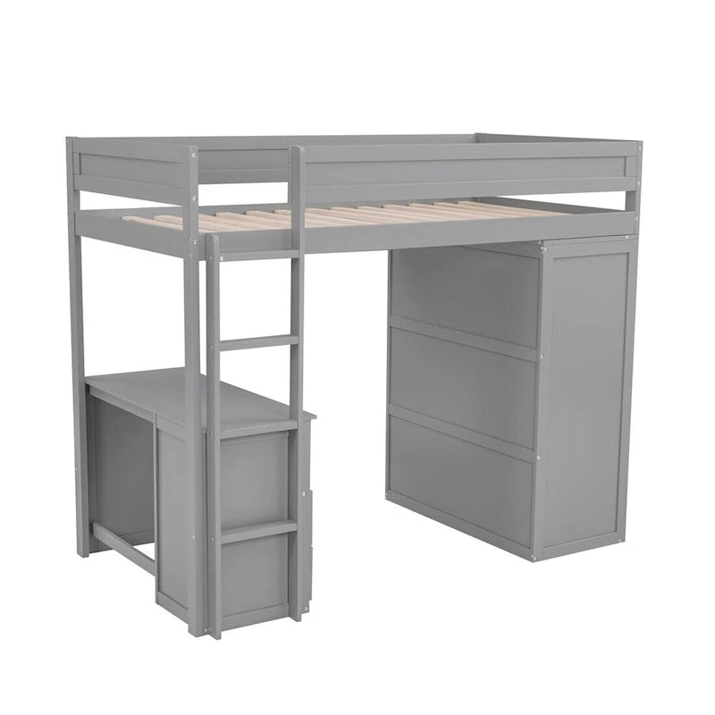 Lit mezzanine en bois avec armoires et bureau 2 tiroirs avec rangement