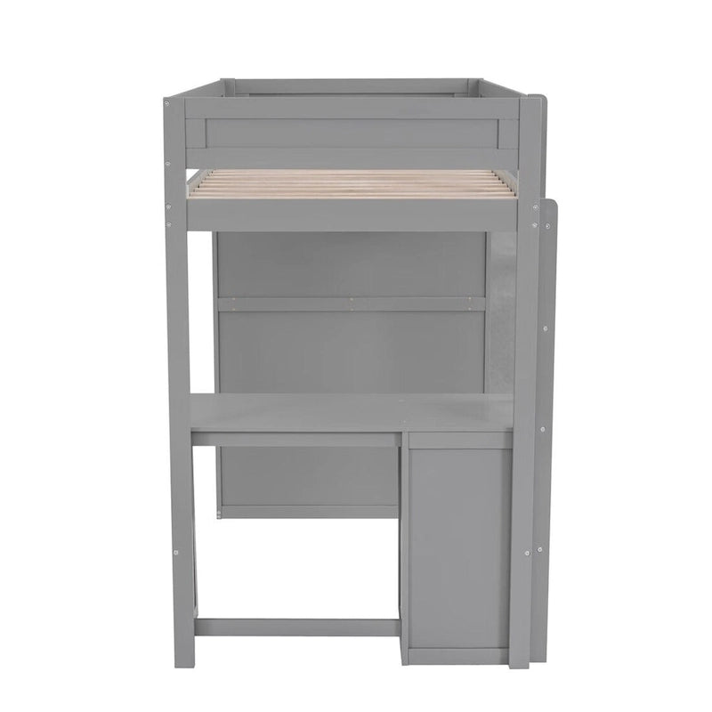 Lit mezzanine en bois avec armoires et bureau 2 tiroirs avec rangement