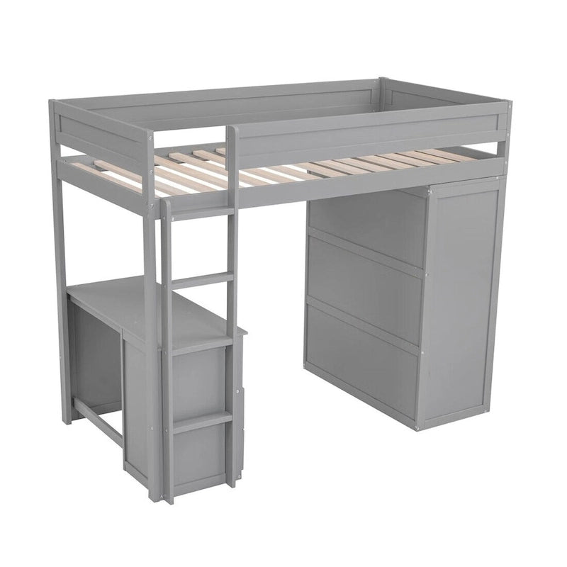 Lit mezzanine en bois avec armoires et bureau 2 tiroirs avec rangement