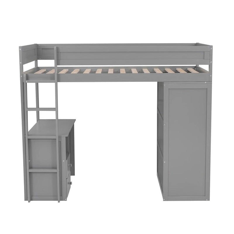 Lit mezzanine en bois avec armoires et bureau 2 tiroirs avec rangement