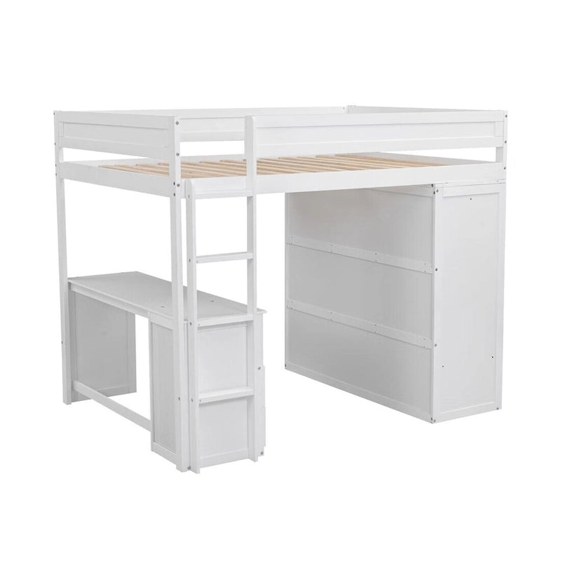Lit mezzanine en bois avec armoires et bureau 2 tiroirs avec rangement