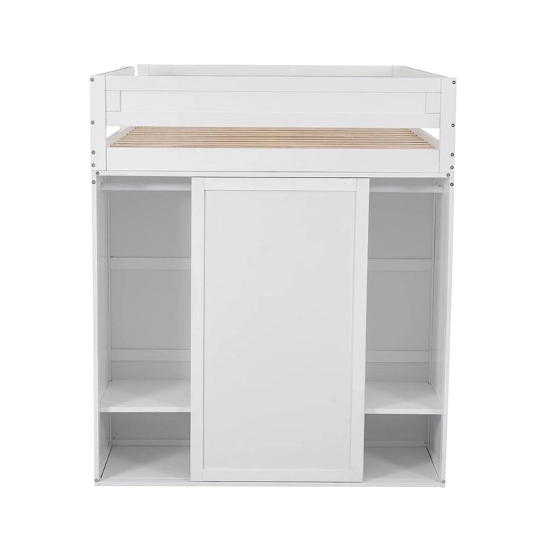 Lit mezzanine en bois avec armoires et bureau 2 tiroirs avec rangement