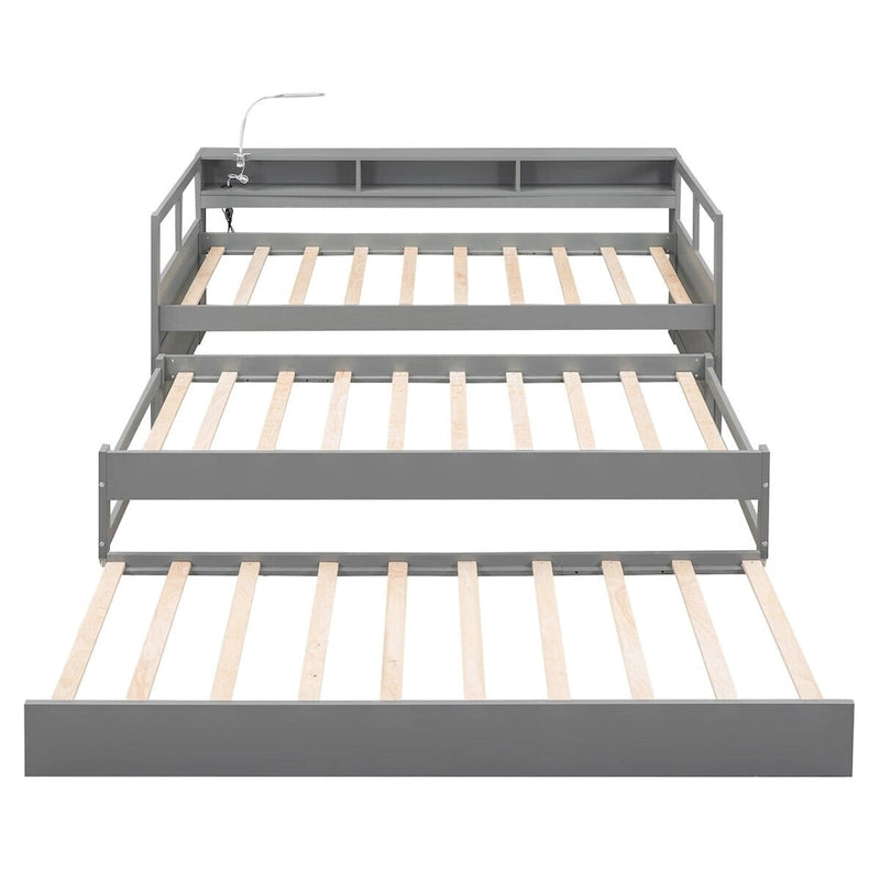 Lit de repos en bois Twin XL avec 2 lits gigognes, 3 compartiments de rangement, 1 lampe gratuite et port de chargement USB
