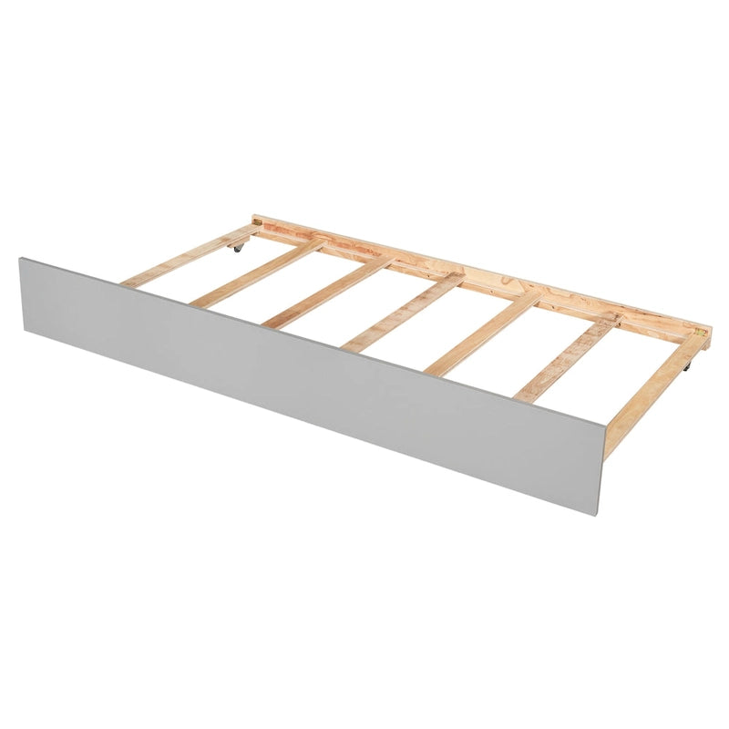 Cadre de lit double avec lit gigogne escamotable et tête de lit bibliothèque intégrée
