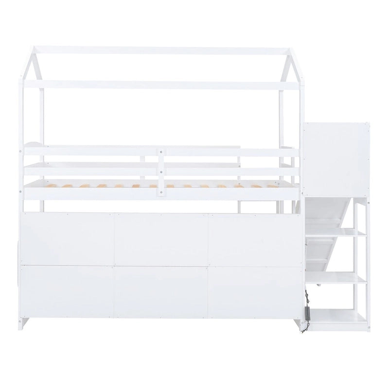Lit mezzanine cabane en bois de taille double avec toboggan