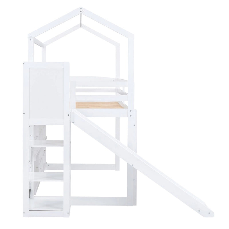 Lit mezzanine cabane en bois de taille double avec toboggan