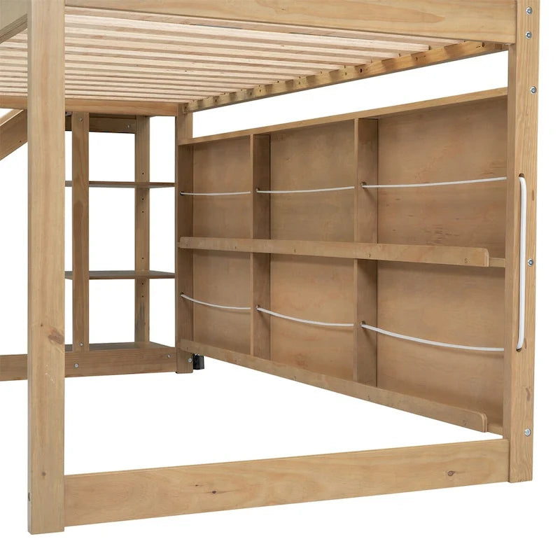 Lit mezzanine cabane en bois de taille double avec toboggan