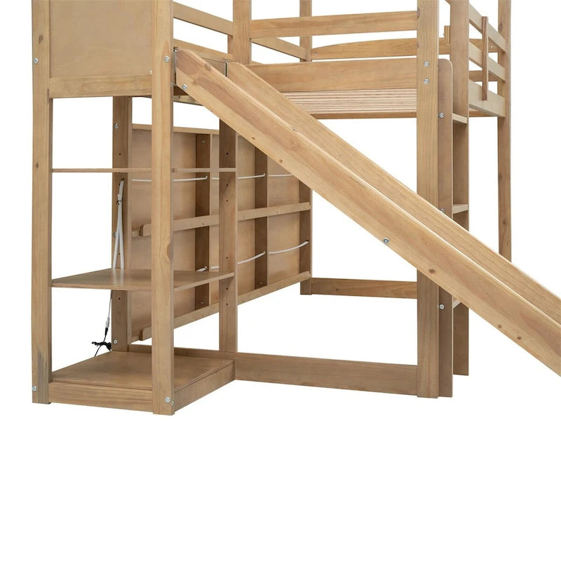 Lit mezzanine cabane en bois de taille double avec toboggan