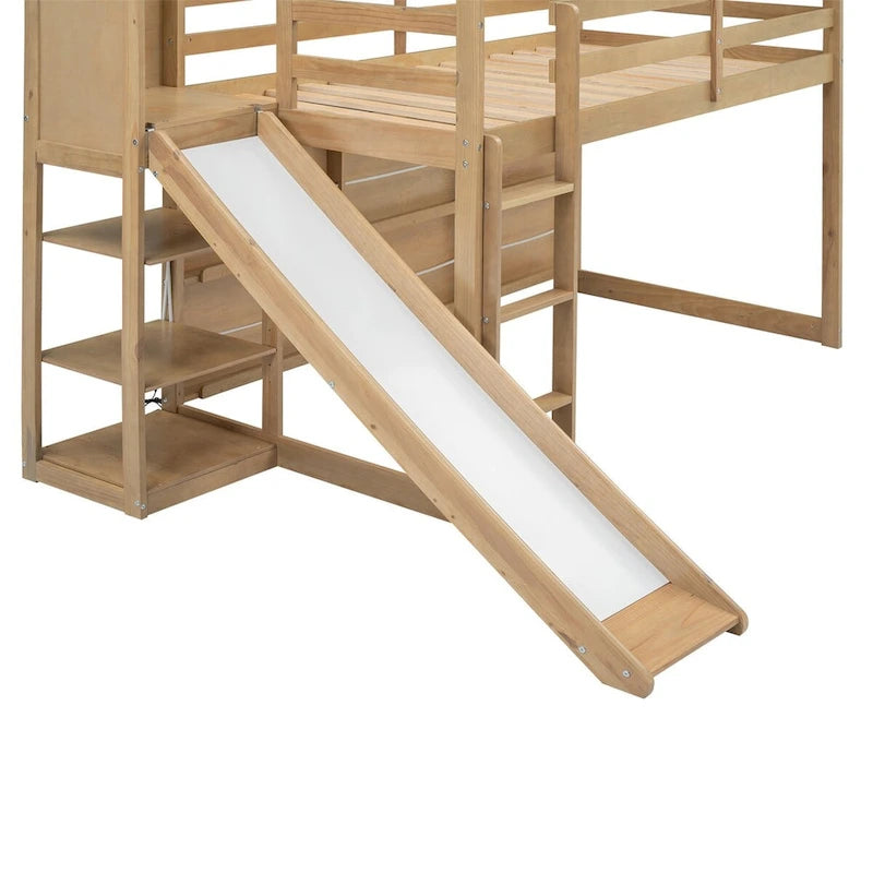 Lit mezzanine cabane en bois de taille double avec toboggan