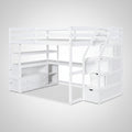 Loft Bed with Desk and Shelves, 2 Built-In Drawers, Storage Staircase