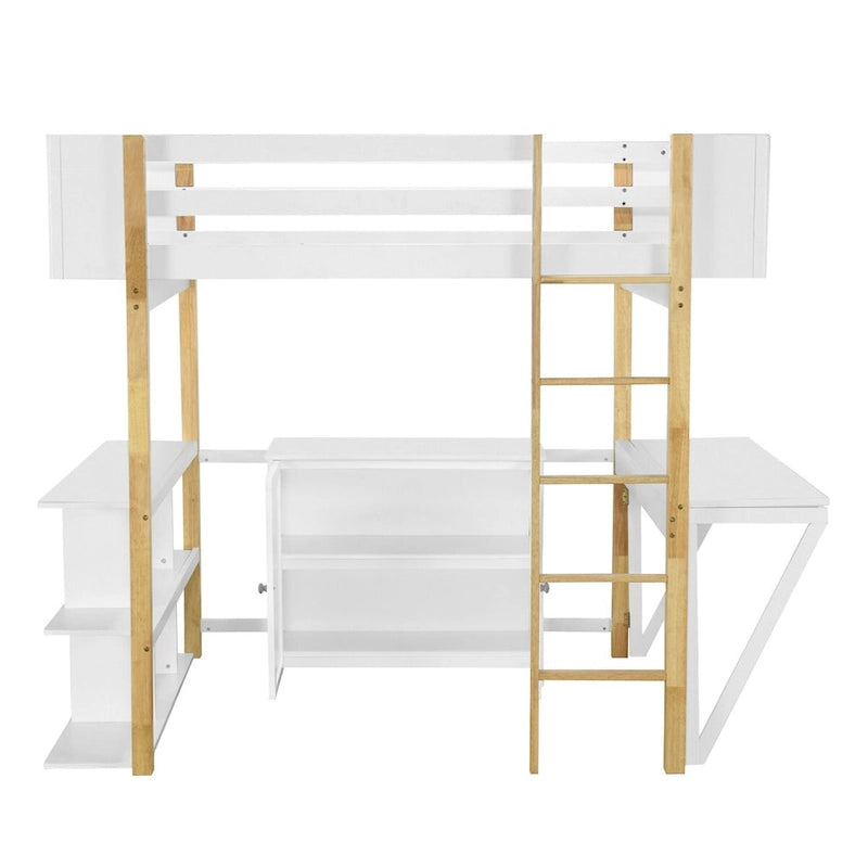 Lit mezzanine en bois pleine grandeur avec armoire et rangements
