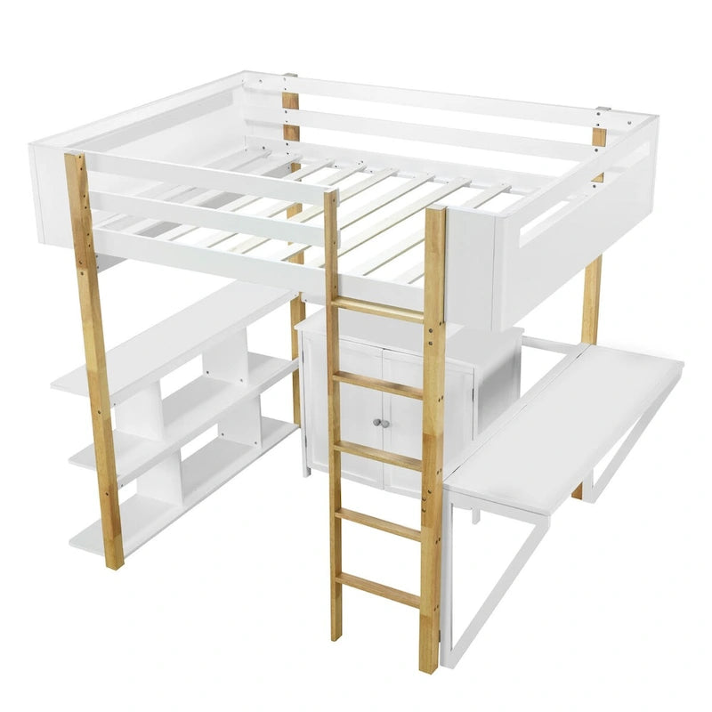 Lit mezzanine en bois pleine grandeur avec armoire et rangements