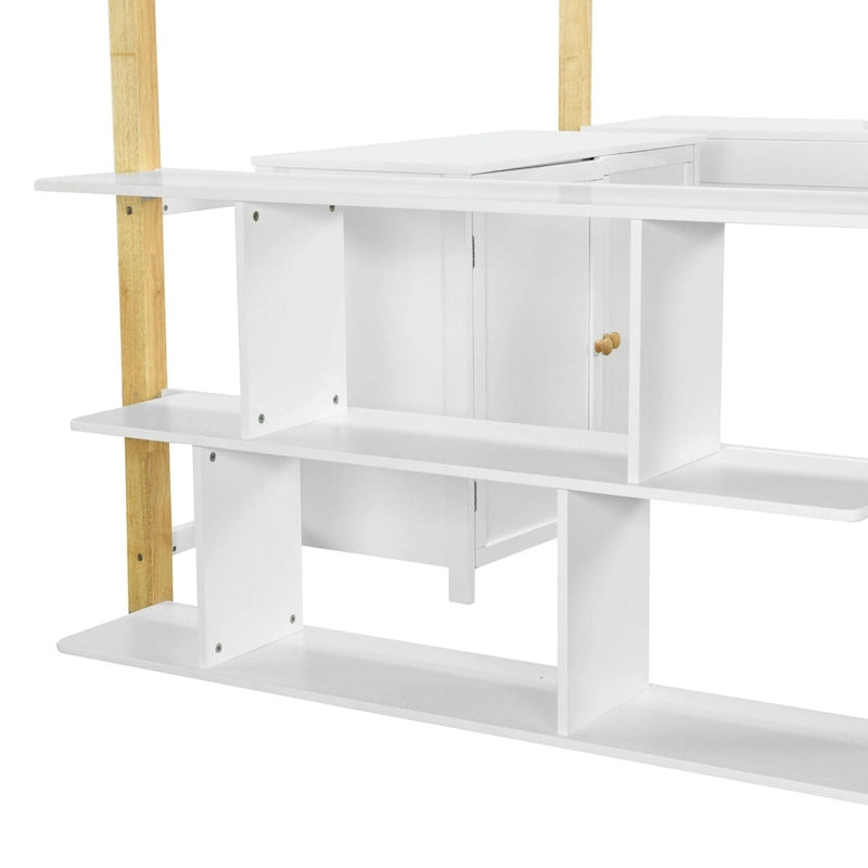 Lit mezzanine en bois pleine grandeur avec armoire et rangements