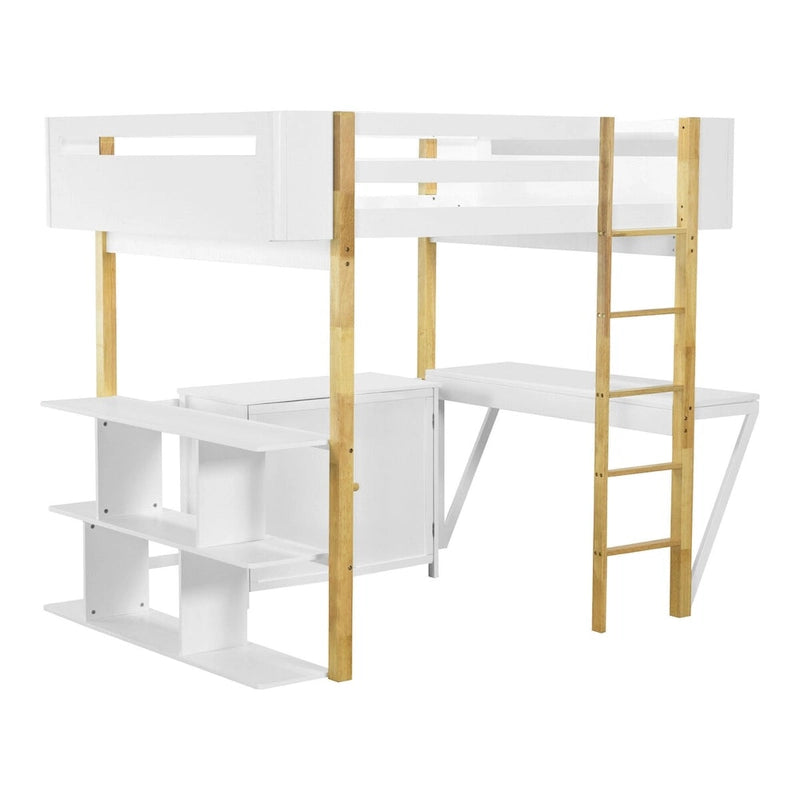Lit mezzanine en bois pleine grandeur avec armoire et rangements