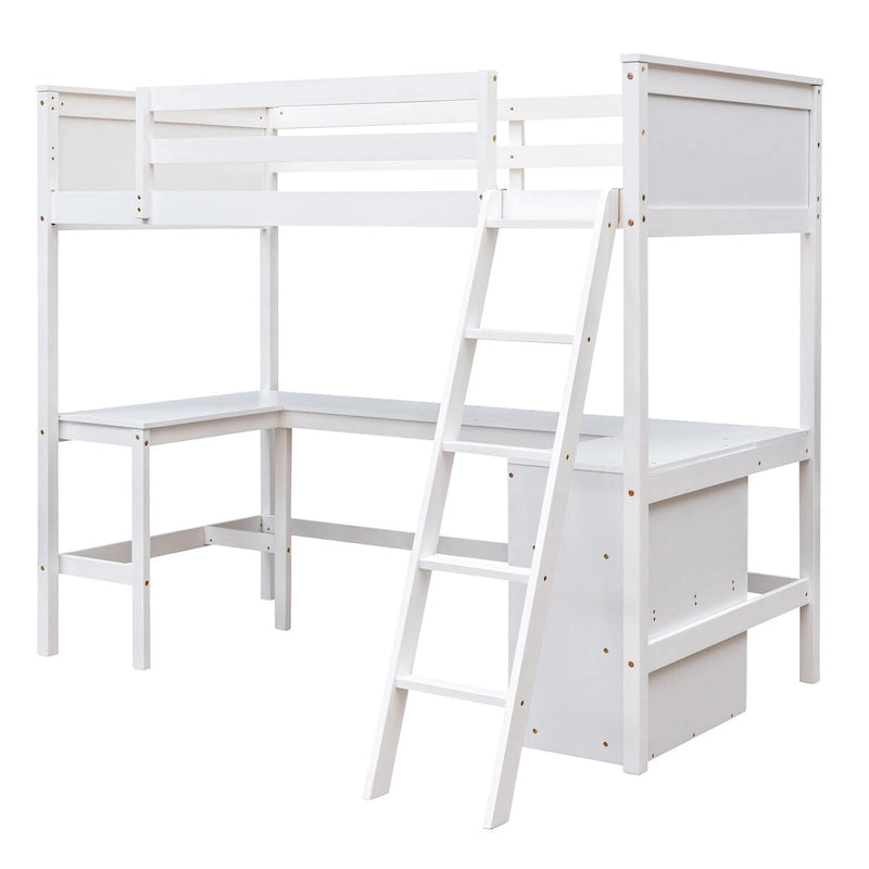 Lit superposé simple avec étagères et bureau pour enfants, adolescents et adultes, cadre de lit superposé en bois avec échelle inclinée et garde-corps de sécurité