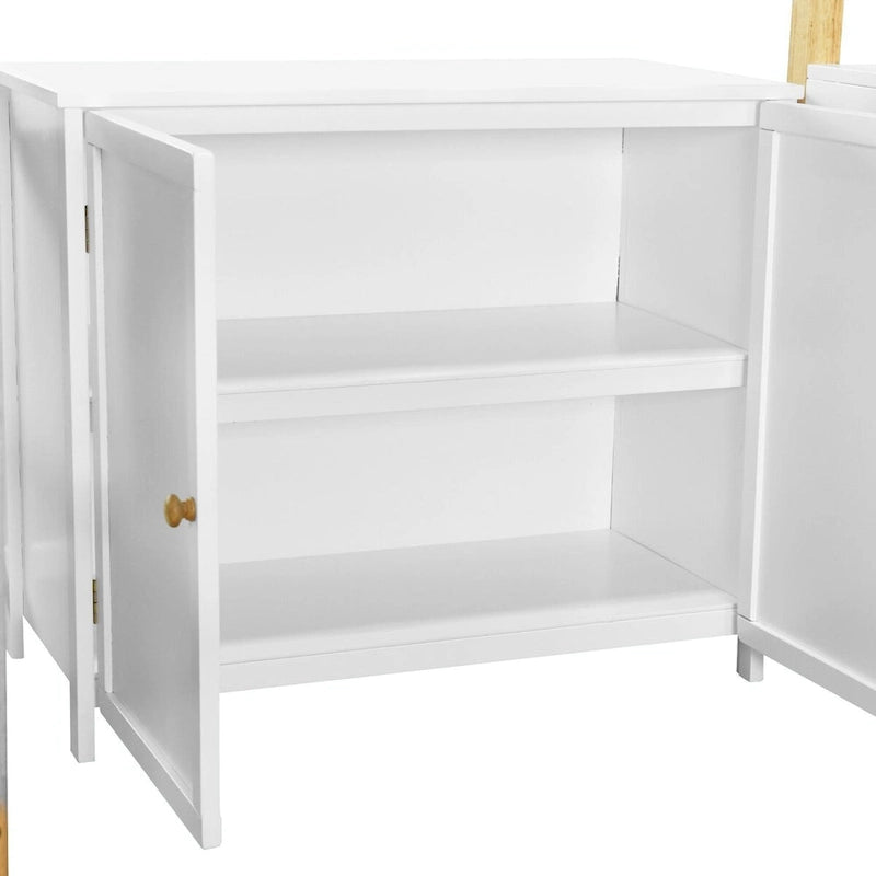 Lit mezzanine en bois avec armoire de rangement intégrée, compartiments et bureau pliable