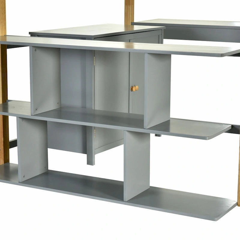 Lit mezzanine en bois avec armoire de rangement intégrée, compartiments et bureau pliable