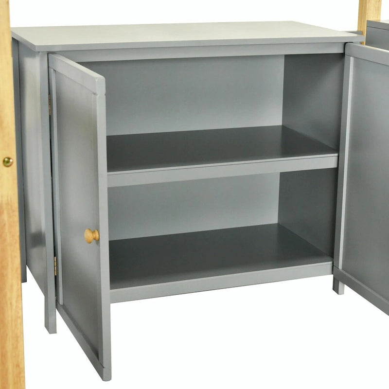 Lit mezzanine en bois avec armoire de rangement intégrée, compartiments et bureau pliable